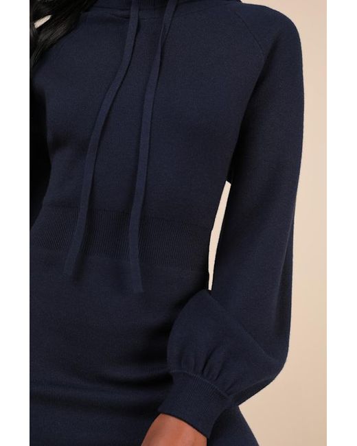 Lulus Blue Laidback Moments Hooded Sweater Mini Dress