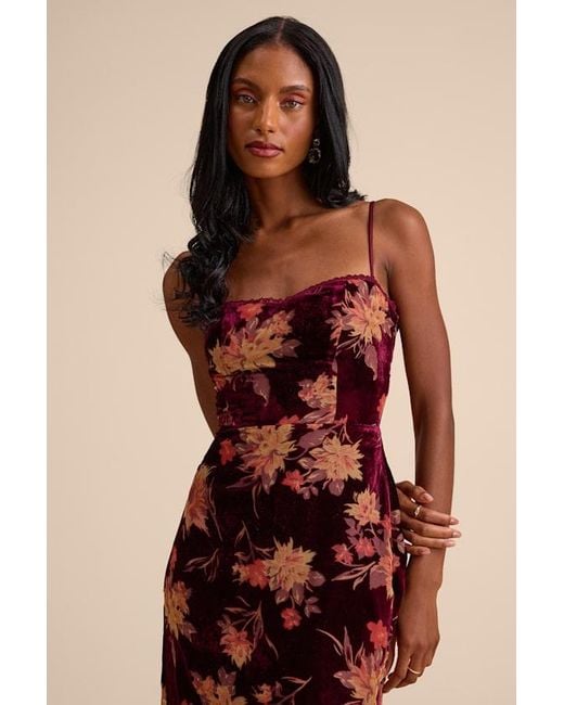 Lulus Erisa Velvet Floral Burnout Midi Dress in Natural | Lyst
