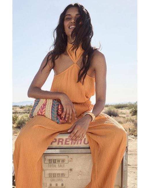 Lulus Orange Nikaia Light Plisse Halter Top