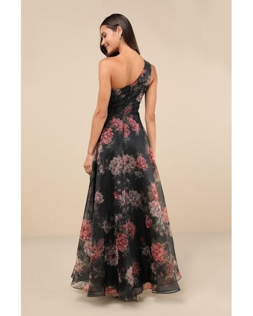 Lulus Natural Truly Extraordinary Floral Organza One-Shoulder Maxi Dress
