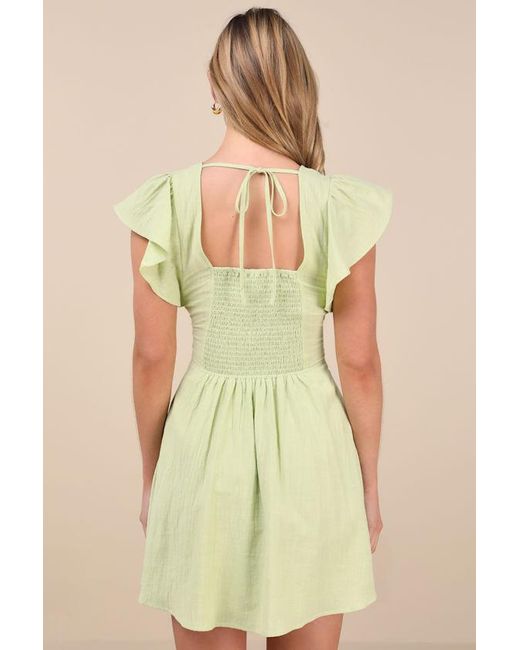 Lulus Green Sweeten Me Up Lime Flutter Sleeve Mini Dress With Pockets