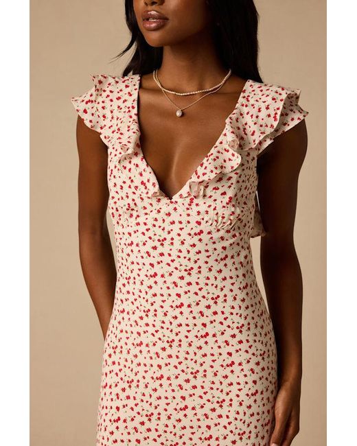 Lulus Pink Primrose Cream Ditsy Floral Ruffled Midi Dress