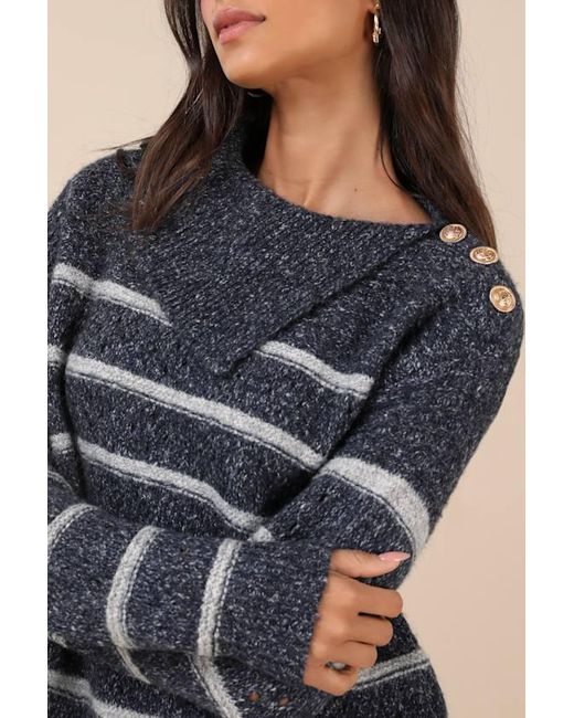Lulus Blue Cozy Warmth Marled Striped Sweater