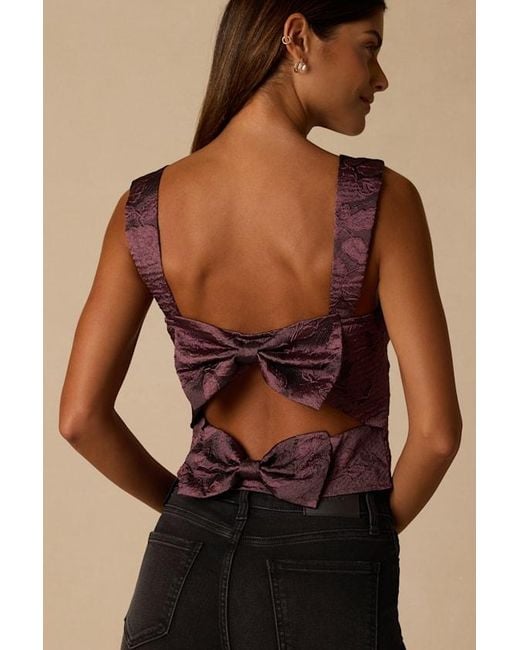 Lulus Brown Quinnie Floral Jacquard Bow Tank