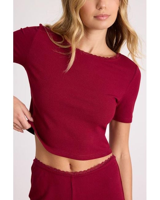Lulus Red Laudrey Ribbed Knit Short Sleeve Top