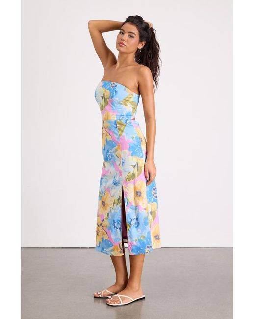 Lulus White Bold Tendencies Floral Strapless Cutout Midi Dress