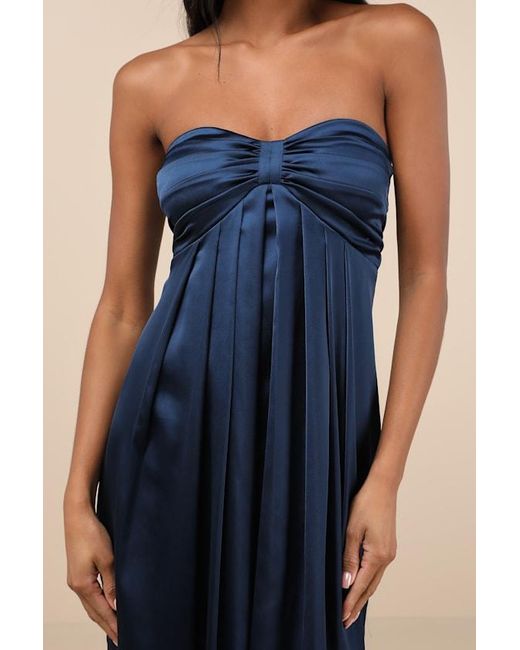 Lulus Blue Memorable Entrance Strapless Satin Maxi Dress