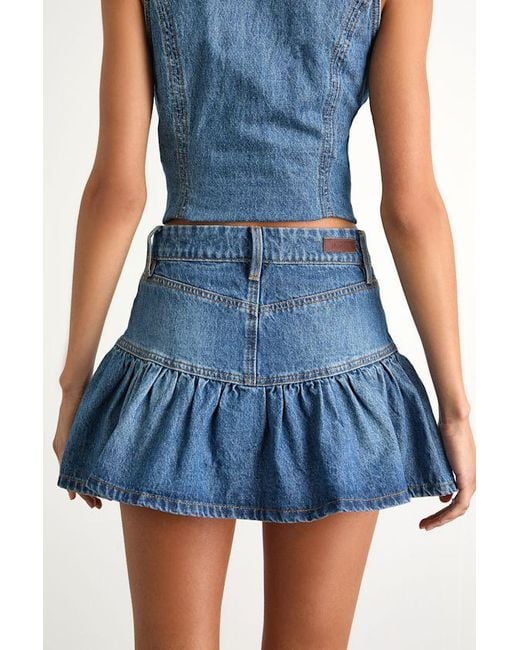Blank NYC Blue Georgia Medium Wash Denim Ruffled Mini Skirt