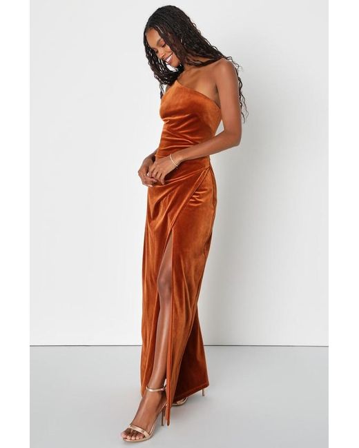 Lulus Multicolor Elegant Era Velvet One-Shoulder Maxi Dress