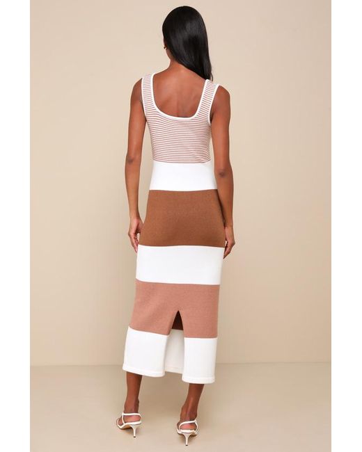 Lulus Natural Easily Gorgeous And Striped Midi Sweater Dress