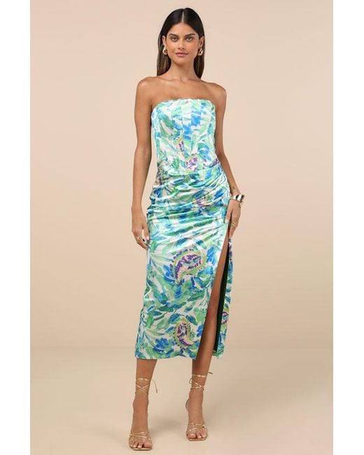 Lulus Green Deasia And Floral Bustier Midi Dress