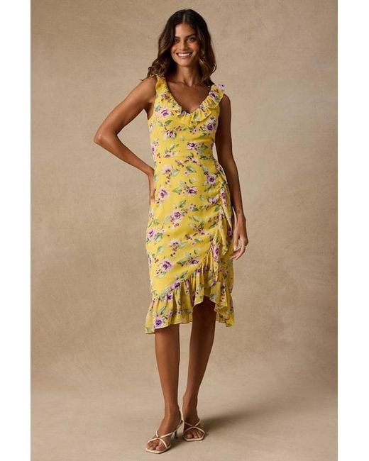 Lulus Natural Rio Multi Floral Ruffled Midi Dress