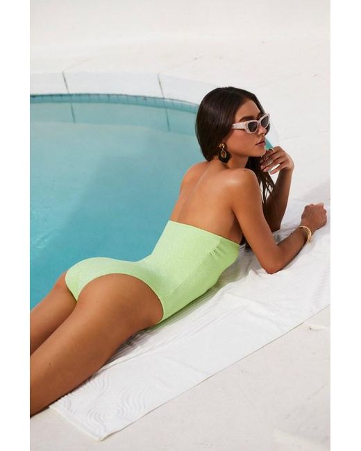 Lulus Blue Nellie Lime Sparkly Strapless One-Piece Swimsuit