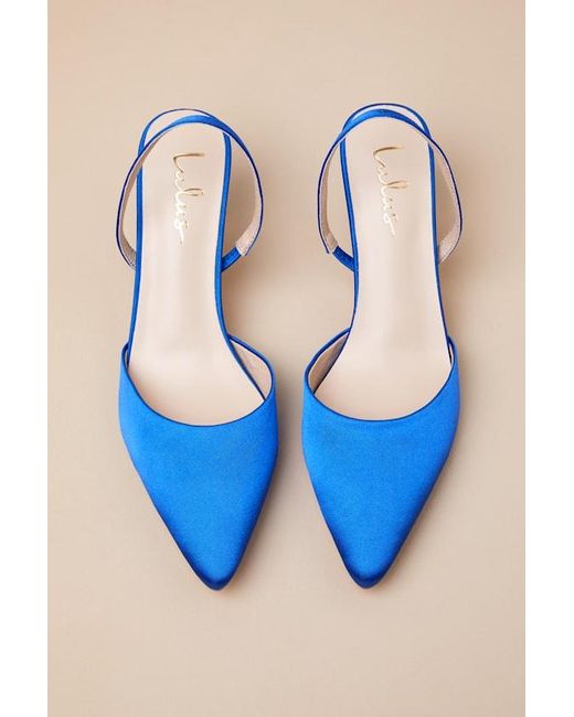 Lulus Blue Leith Satin Kitten Heel Slingback Pumps