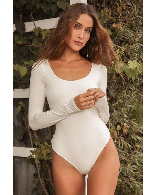 Lulus White Easily Loved Long Sleeve Bodysuit