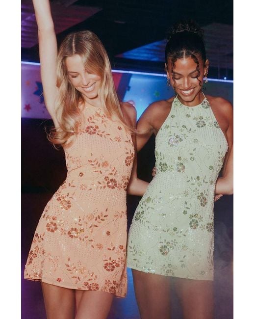 Lulus Natural Destiny Light Sequin Backless Mini Dress