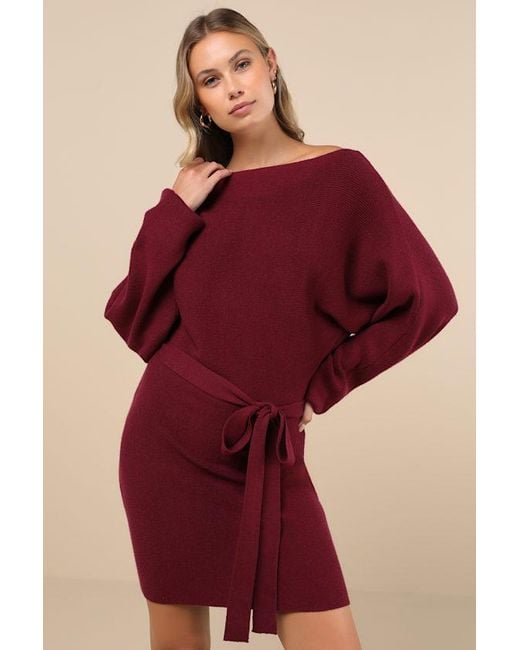 Lulus Red Modern Comfort Dolman Sleeve Mini Sweater Dress