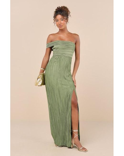 Lulus Green Poised Performance Plisse One-Shoulder Maxi Dress