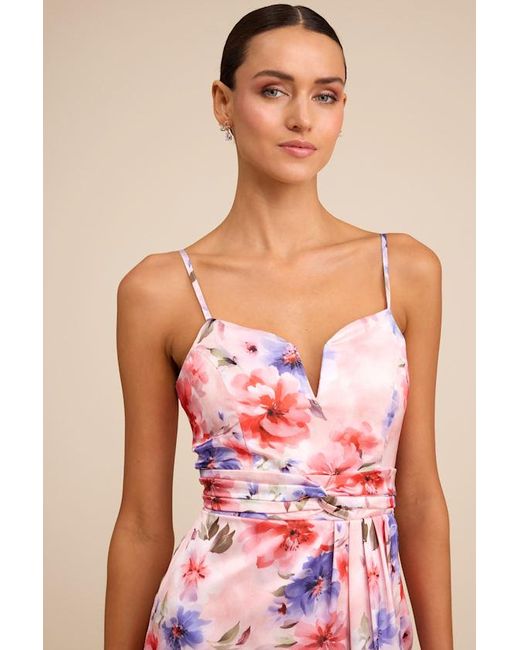 Lulus Pink My Favorite Day Floral Print Tulip Skirt Midi Dress