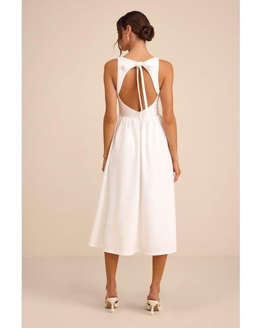 Lulus Natural Kenly Boat Neck Cutout Midi Dress