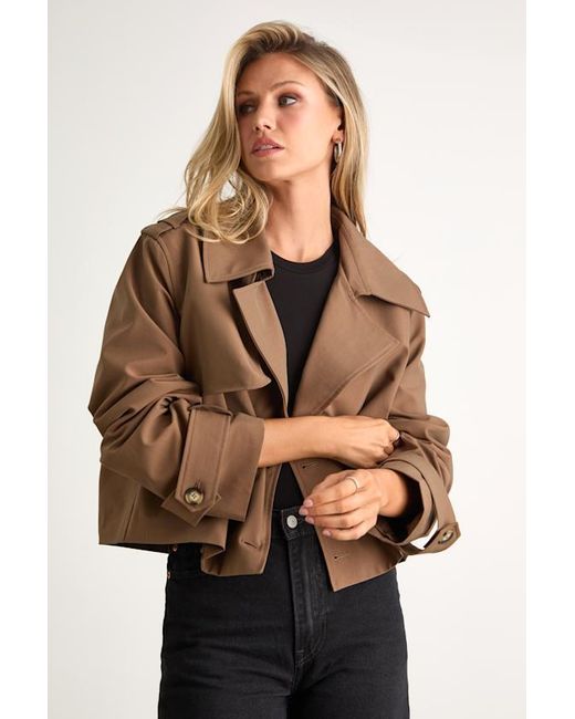 Lulus Natural Donley Double-Breasted Cropped Trench Coat