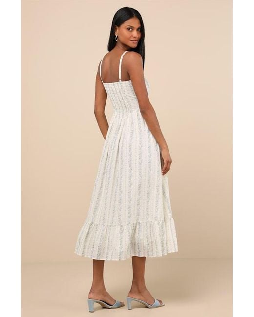 Lulus Natural Odilie Cream Floral Lace Sleeveless Midi Dress