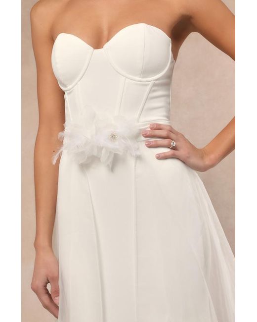 Lulus White Somerie Strapless Organza Overlay Maxi Dress