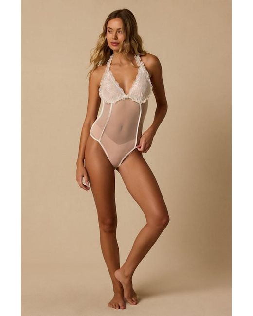 Lulus Brown Arlena Sheer Lace Halter Bodysuit