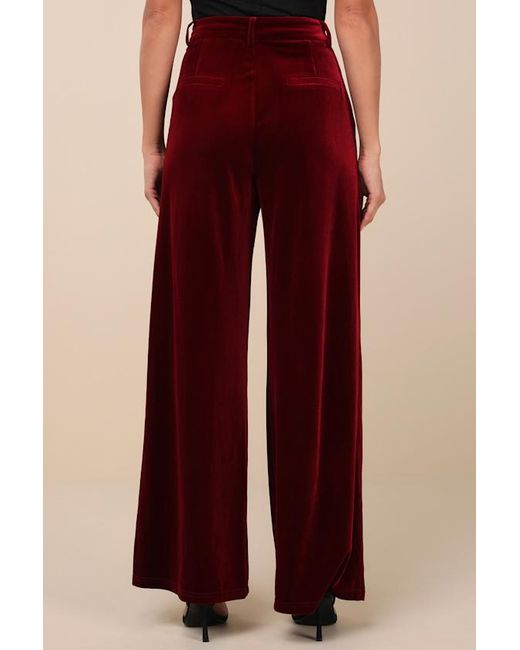 Lulus Red Chic Splendor Velvet Pleated High-Rise Wide-Leg Pants