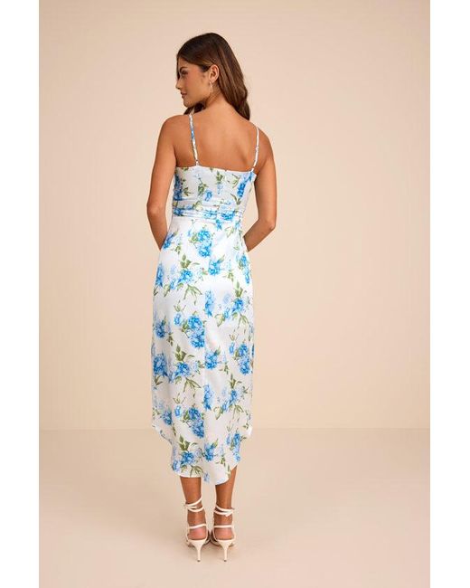 Lulus Blue My Favorite Day Floral Print Tulip Skirt Midi Dress