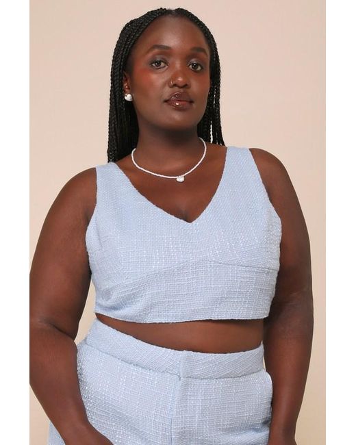 Lulus Blue Chic And Sophisticated Tweed Cropped Tank Top