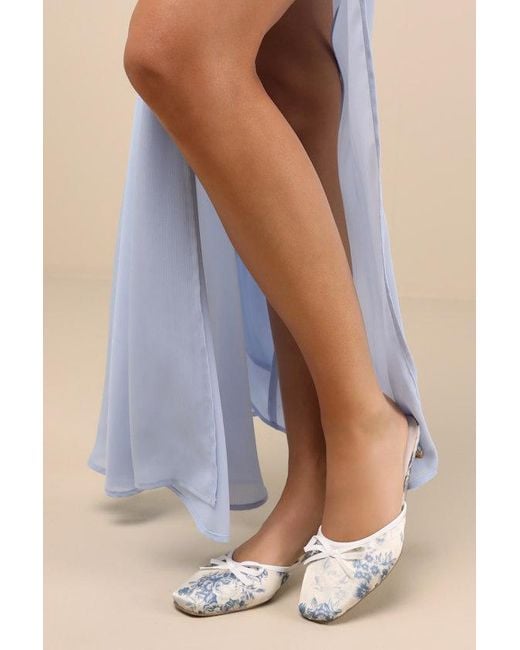 Lulus Blue Cherrey Baby Floral Kitten Heel Mule Pumps