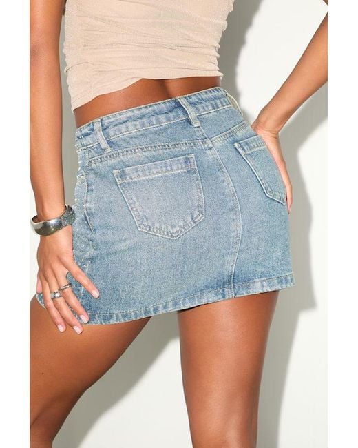 Lulus Blue Fayla Medium Wash Denim Rhinestone Mini Skirt