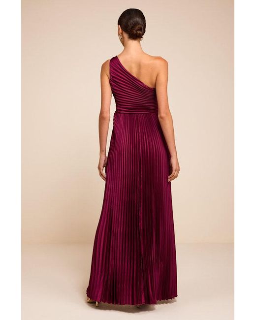 Lulus Red Adaya Satin Pleated One-Shoulder Maxi Dress