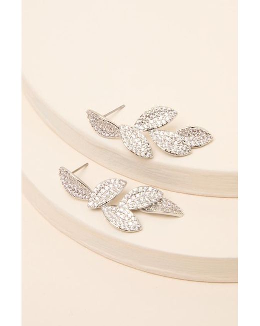 Lulus Metallic Windsor Rhinestone Leaf Drop Earrings