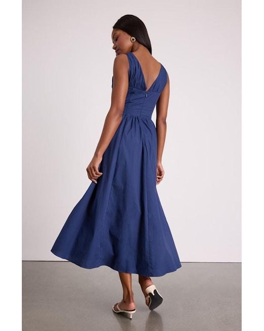 Lulus Blue Lettie Poplin Plunge Neck Midi Dress