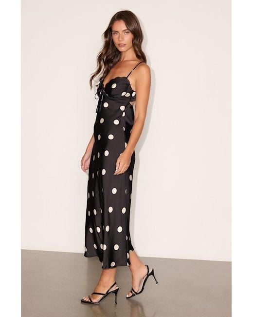 Lulus Black Maxime Polka Dot Satin Cowl Back Midi Dress