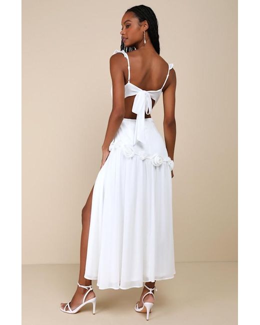 Lulus Natural Romantic Attitude Chiffon Rosette Drop Waist Maxi Dress