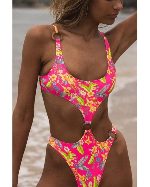 Kulani Kinis Black Anini Floral Cutout O-Ring One-Piece Swimsuit