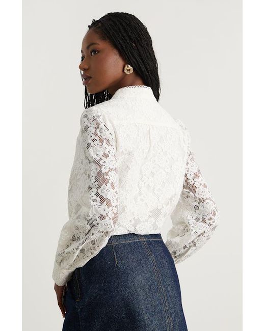 Lulus White Mirabie Lace Button-Front Long Sleeve Bodysuit