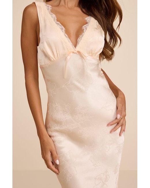 Lulus Natural Marin Blush Satin Jacquard Slip Midi Dress