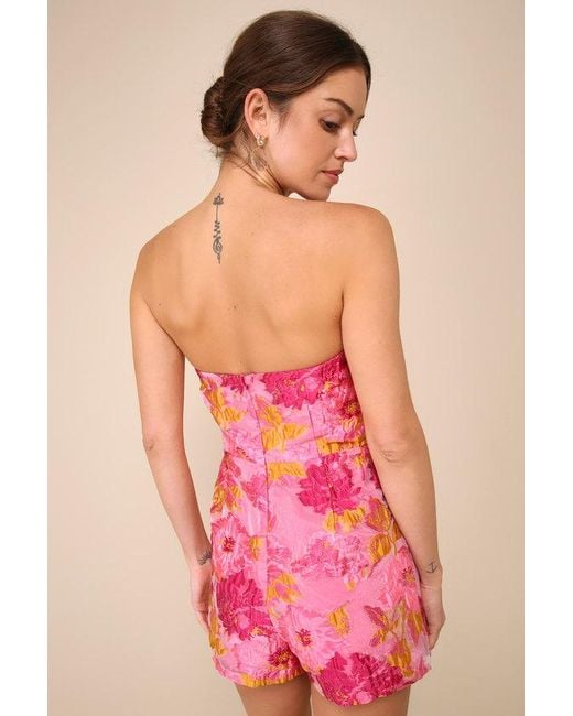 Lulus Pink Sensational Excellence Jacquard Strapless Skort Romper