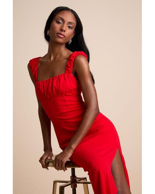 Lulus Red Tayla Sleeveless Ruched Column Maxi Dress