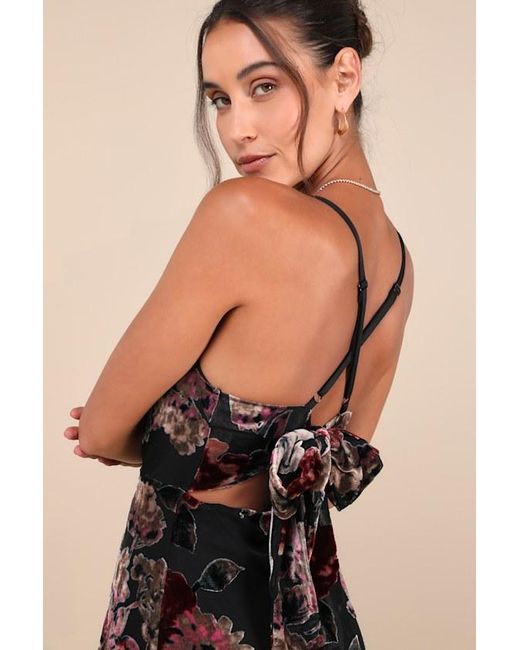 Lulus Natural Exuberant Vibes Floral Velvet Burnout Tie-Back Midi Dress