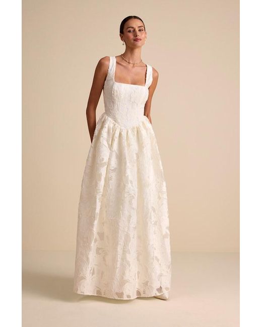 Lulus Natural Corsen Floral Jacquard Corset A-Line Maxi Dress
