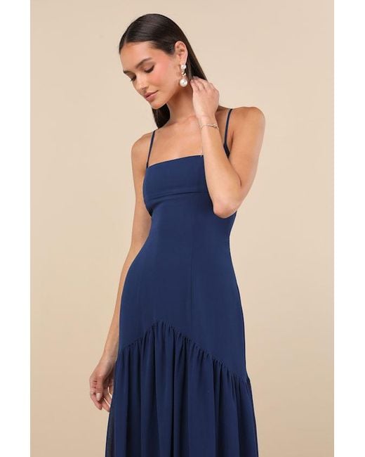 Lulus Blue Auria Chiffon Drop Waist Maxi Dress