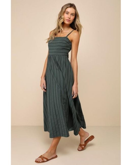 Lulus Blue Feeling The Best Striped Tie-Back Midi Dress With Pockets