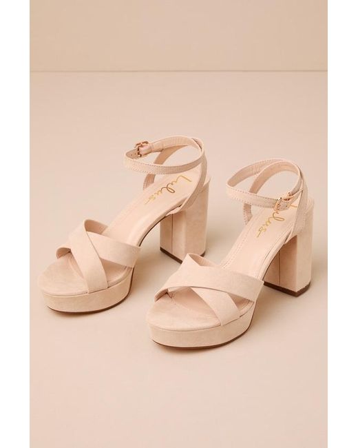 Lulus Natural Selah Light Nude Suede Ankle Strap Heels