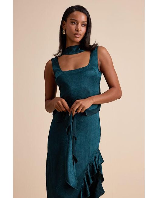 Lulus Blue Adelise Satin Ruffled Sash Scarf Maxi Dress