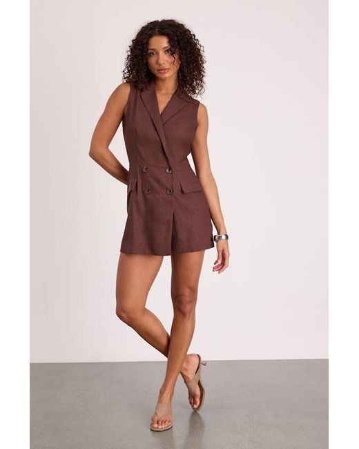 Steve Madden Purple Paris Linen Collared Romper